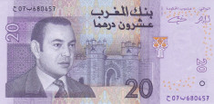 Bancnota Maroc 20 Dirhams 2005 - P68 UNC foto