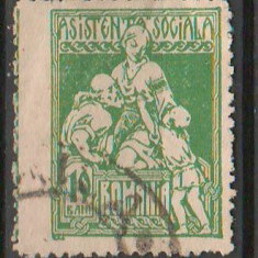 TIMBRE 136, ROMANIA, 1921, ASISTENTA, 10 BANI, EROARE, DANTELURA DEPLASATA.