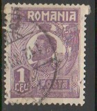 TIMBRE 124, ROMANIA, 1920/25; 1 LEU, EROARE CADRU INTRERUPT DREAPTA - JOS., Stampilat