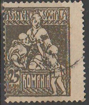 TIMBRE 114, ROMANIA, 1921, ASISTENTA, 25 BANI, EROARE PERFORARE DEPLASATA foto