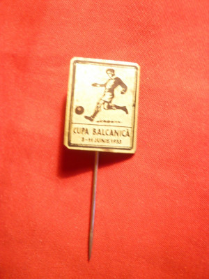 Insigna Cupa Balcanica la Fotbal 1933 , metal si email ,2x 1,6 cm foto