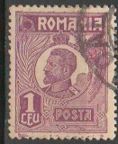 TIMBRE 126, ROMANIA, 1920/25; FERDINAND, 1 LEU, EROARE PETE DE CULOARE, JOS., Stampilat