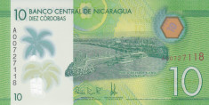Bancnota Nicaragua 10 Cordobas 2015 - PNew UNC ( polimer ) foto