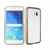 Husa transparenta margine bumper auriu Samsung Galaxy S6 si folie ecran, Transparent