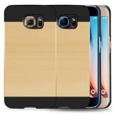 Husa MOTOMO GOLD pelicula aluminiu Samsung Galaxy S6 si folie protectie ecran