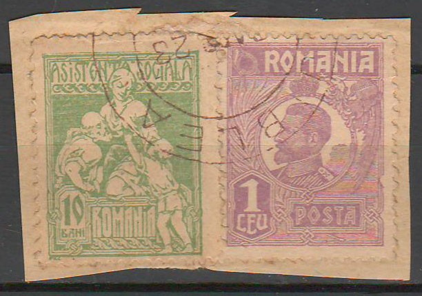 TIMBRE 127, ROMANIA, 1920/25; FERDINAND, 1 LEU, EROARE CADRU INTRERUPT, DREAPTA.