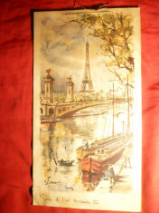 Litografie Paris ,Sena ,Turn Effel , dim.= 18,5 x31,2 cm foto