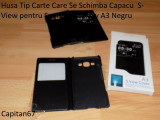 Husa Tip Carte Care Se Schimba Capacu S-View pentru Samsung Galaxy A3 Negru, Plastic, Cu clapeta