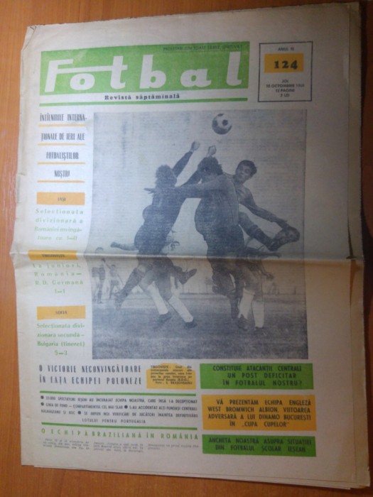ziarul fotbal 10 octombrie 1968 - etapa a 9-a a campionatului