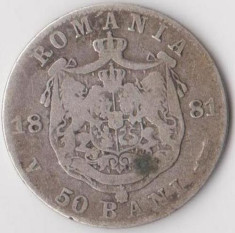 Moneda 50 bani 1881 - Romania, 2,5 g argint 0,8350, cotatii ridicate!!! foto