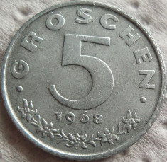 Moneda 5 Groschen - AUSTRIA, anul 1968 *cod 2478 - ZINC STARE EXCELENTA! foto