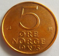 Moneda 5 Ore - NORVEGIA, anul 1975 *cod 2506 a.UNC foto