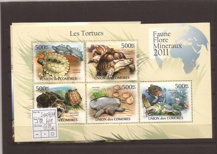 Comores - turtles 3007/11+bl.629
