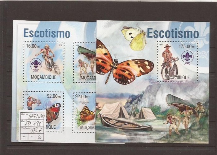 Mozambik - fluturi si scouts 6777/80+bl.795