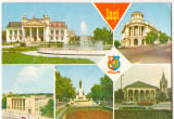 CPI (B6483) CARTE POSTALA - IASI: TEATRUL, BIBLIOTECA, STATUIA LUI EMINESCU..., Necirculata, Fotografie