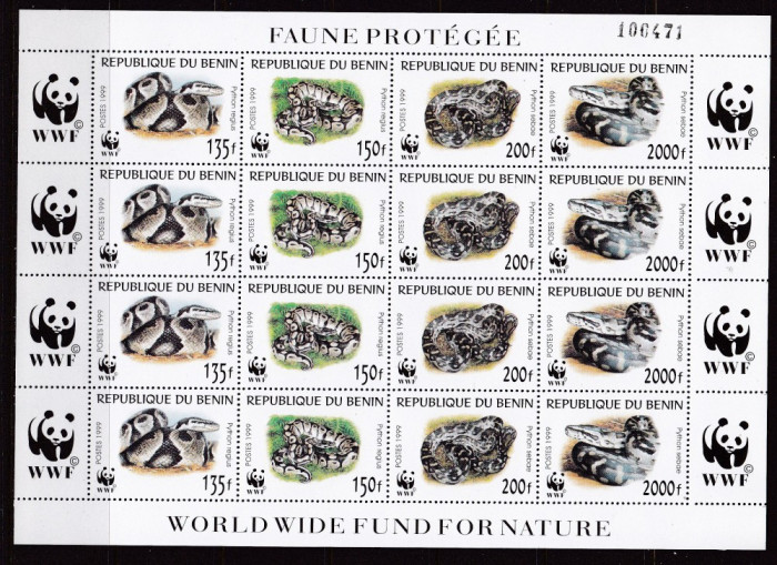 Benin 1999 fauna pitoni WWF MI 1159-1162 klb MNH w24