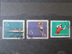 3 TIMBRE STAMPILATE CHINA SPORT 1959 SI 1965 foto