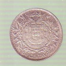 Moneda argint - 50 centavos 1916 Portugalia foto