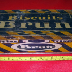 BISCUITS BRUN, cutie VINTAGE metalica pentru biscuiti, interbelica veche Franta