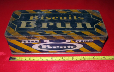BISCUITS BRUN, cutie VINTAGE metalica pentru biscuiti, interbelica veche Franta foto