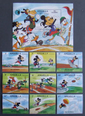 ANGUILLA 1984 - DISNEY,DECATHLON 9 VALORI SI 1 S/S, NEOBLITERATE - E3966 foto