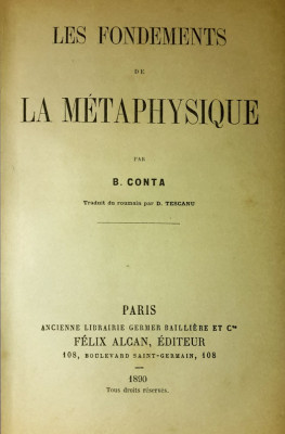 Conta, LES FONDAMENTS DE LA METAPHYSIQUE, Paris, 1890 foto