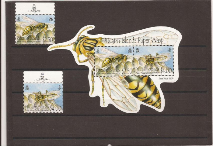Pitcairn Islands - paper wasp - 827/8+bl.58