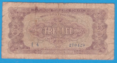 (23) BANCNOTA ROMANIA - 3 LEI 1952 - R.P.R. - SERIE DIN 1 CIFRA - MAI RARA foto