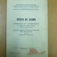 Asociatia pensionarilor din Banca Nationala a Romaniei BNR dare de seama 1937