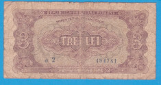 (25) BANCNOTA ROMANIA - 3 LEI 1952 - R.P.R. - SERIE DIN 1 CIFRA - MAI RARA foto