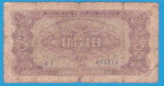 (13) BANCNOTA ROMANIA - 3 LEI 1952 - R.P.R. - SERIE DIN 1 CIFRA - MAI RARA foto