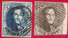 1861 BELGIA Leopold I 2 timbre ndt 10c. +20c. Scott 10-11 Yvert 10-11 = 20 Euro foto