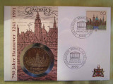 GERMANIA - Plic Filatelic si Placheta 750 Ani Hannover 1991 - UNC