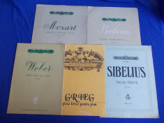 LOT 5 PARTITURI PENTRU PIAN : GRIEG,WEBER,SIBELIUS,MOZART,BEETHOVEN - 1958-1992 foto