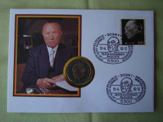 GERMANIA - FDC si Moneda 2 Mark 1987 Konrad Adenauer - 1992 foto