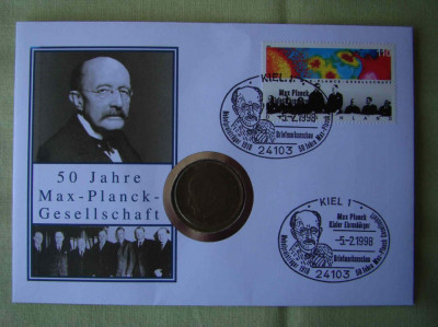 GERMANIA - FDC si Moneda 2 Mark 1966 Max Planck - 1998 foto
