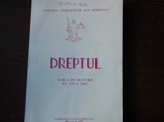 DREPTUL - TABLA DE MATERII PE ANUL 2001 foto