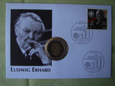 GERMANIA - FDC si Moneda 2 Mark 1992 Ludwig Erhard - 1997 foto