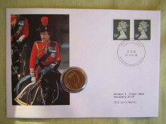 ANGLIA - Plic Filatelic Circulat si Moneda 1 Pound 1990 - Elizabeth II - 1990 foto