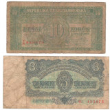 SV * Cehoslovacia * LOT 2 bancnote * 10 KORUN 1950 + 3 KORUN 1961 * +/- F