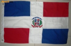 Steag Republica Dominicana, culori rosu alb albastru, cu emblema , 83x52 cm foto