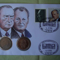 GERMANIA - FDC si Monede 2 Mark 1969/1994 Adenauer Brandt - 1994