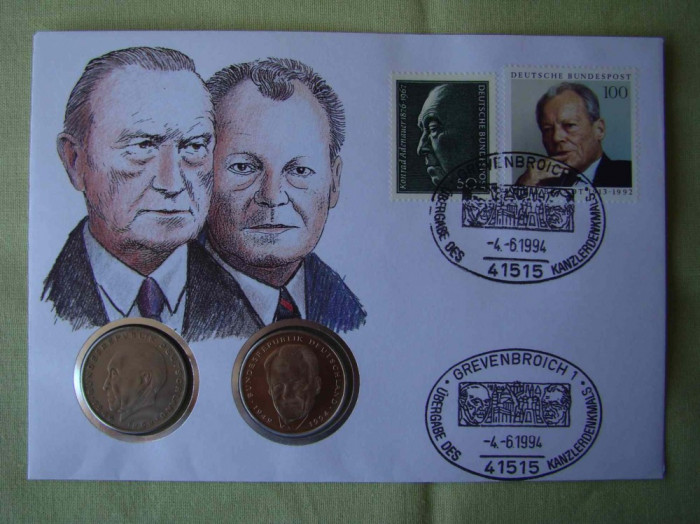 GERMANIA - FDC si Monede 2 Mark 1969/1994 Adenauer Brandt - 1994