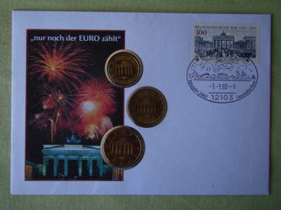 GERMANIA - FDC si Monede 10/20/50 Cent 2002 - &amp;hellip;nur nocht der EURO zahlt - 2002 foto