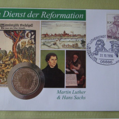 GERMANIA - FDC si Moneda 5 Mark 1983 - Martin Luther and Hans Sachs - 1996