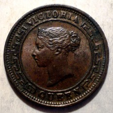 F.006 CEYLON SRI LANKA VICTORIA 1/2 HALF CENT 1870 XF
