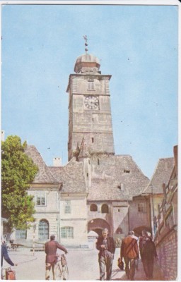 CARTE POSTALA SIBIU - TURNUL SFATULUI CIRCULATA 1963 foto