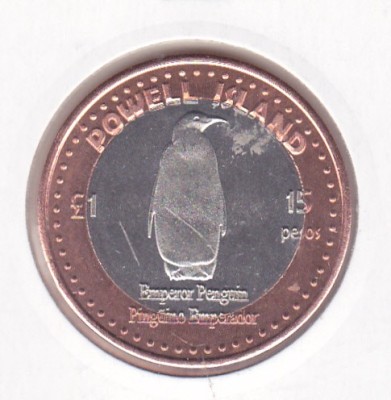 bnk mnd South Orkney Islands Powell Island 15 pesos 1 pound 2015 unc bimetal foto
