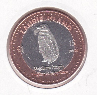 bnk mnd South Orkney Islands laurie Island 15 pesos 1 pound 2015 unc bimetal foto