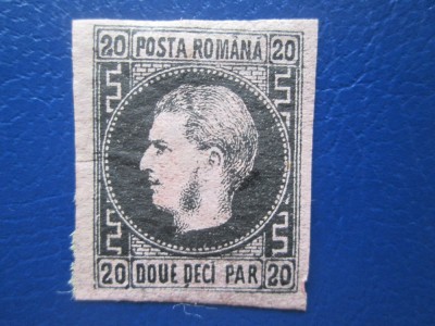 TIMBRE ROMANIA 1866 CAROL CU FAVORITI NEGRU NEDANTELAT PE HRTIE ROZ foto